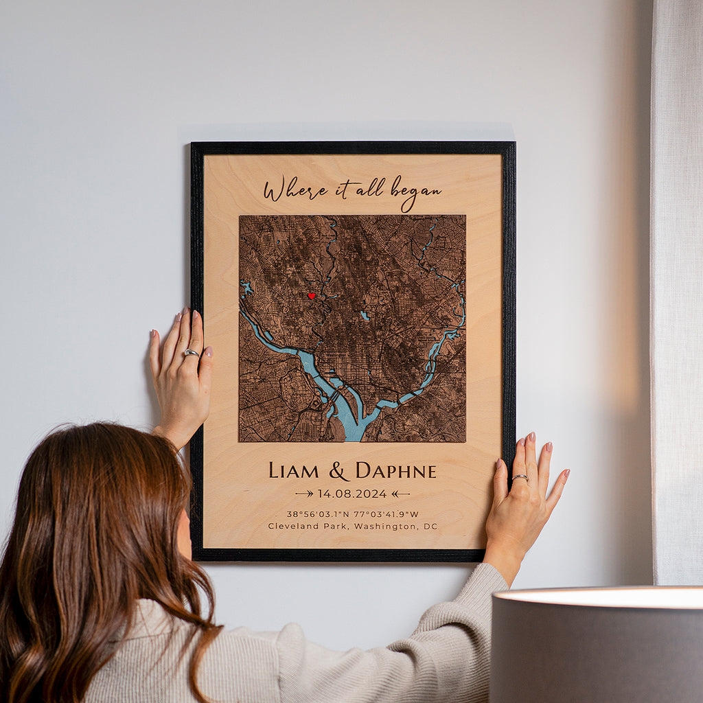 Custom coordinates wall art for wedding anniversary or engagement gift