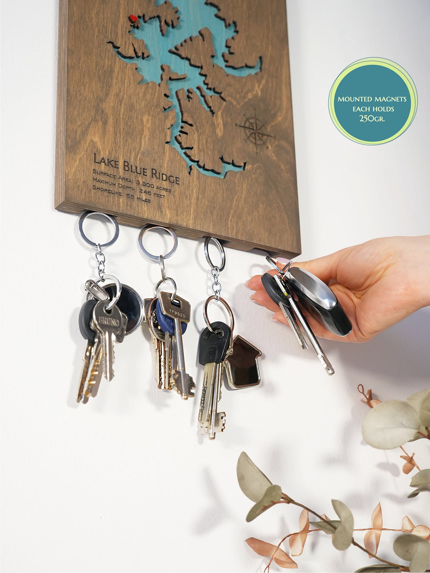 Wooden Lake Map Magnetic Keyholder