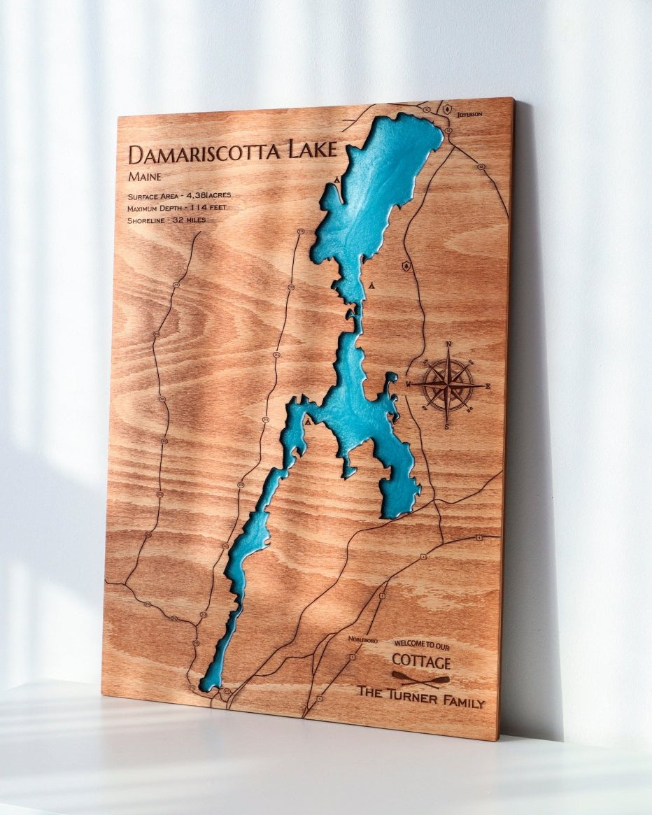 Damariscotta Lake Epoxy resin wood map