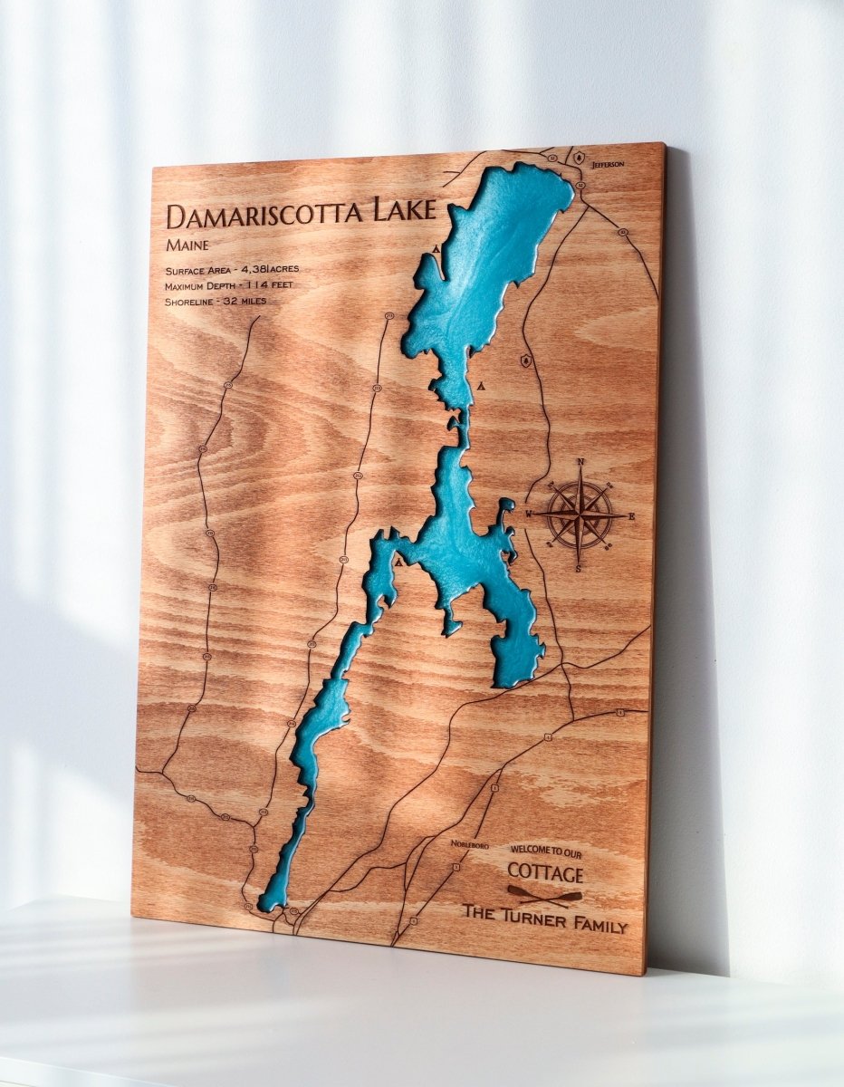 Damariscotta Lake Epoxy resin wood map