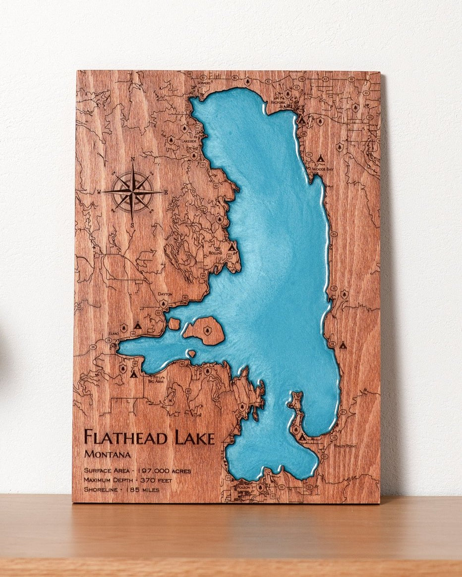 Flathead Lake epoxy resin wood map