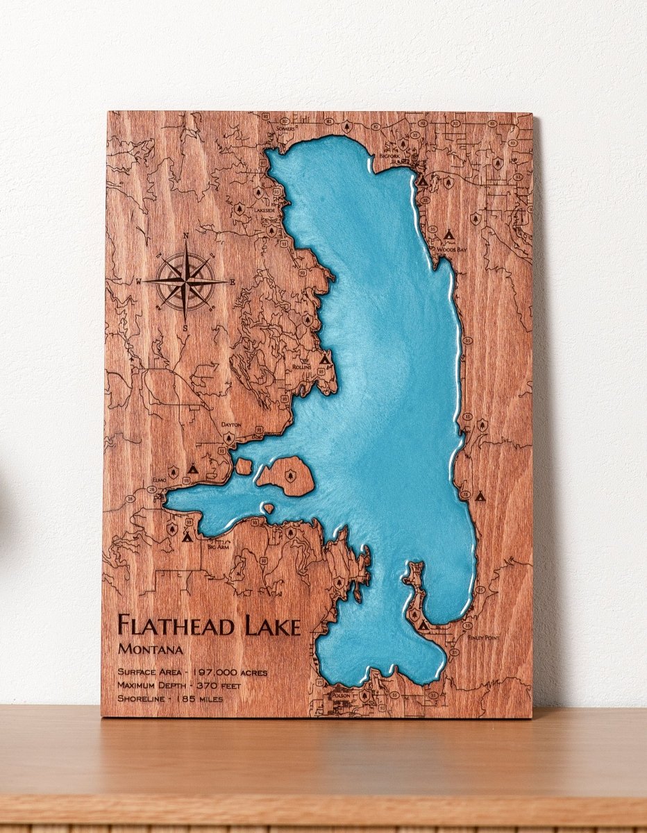 Flathead Lake epoxy resin wood map