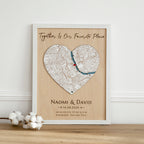 Personalized 5th anniversary gift for wife, custom 3D wooden map in heart shape with oak frame.