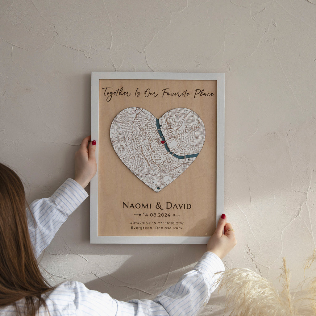 Modern wood map art, unique wedding gift for couple who has everything.