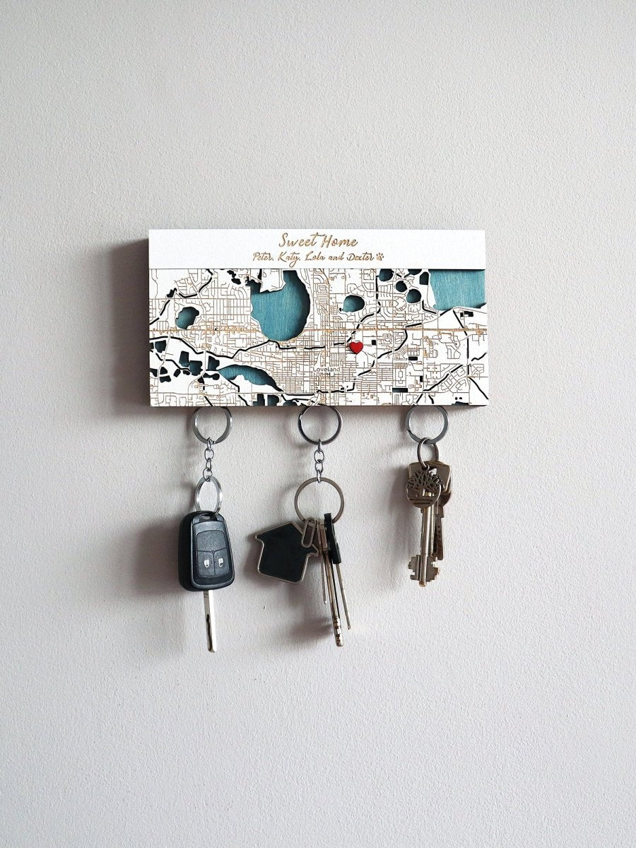 Magnetic Wooden Keyholder City map