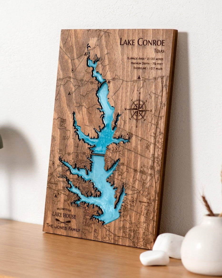 Lake Conroe map with epoxy resin