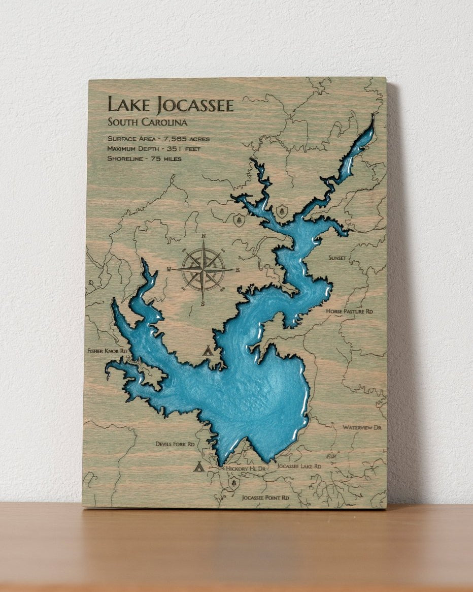 Lake Jocassee wood epoxy map
