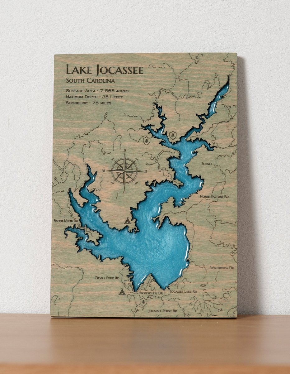 Lake Jocassee wood epoxy map