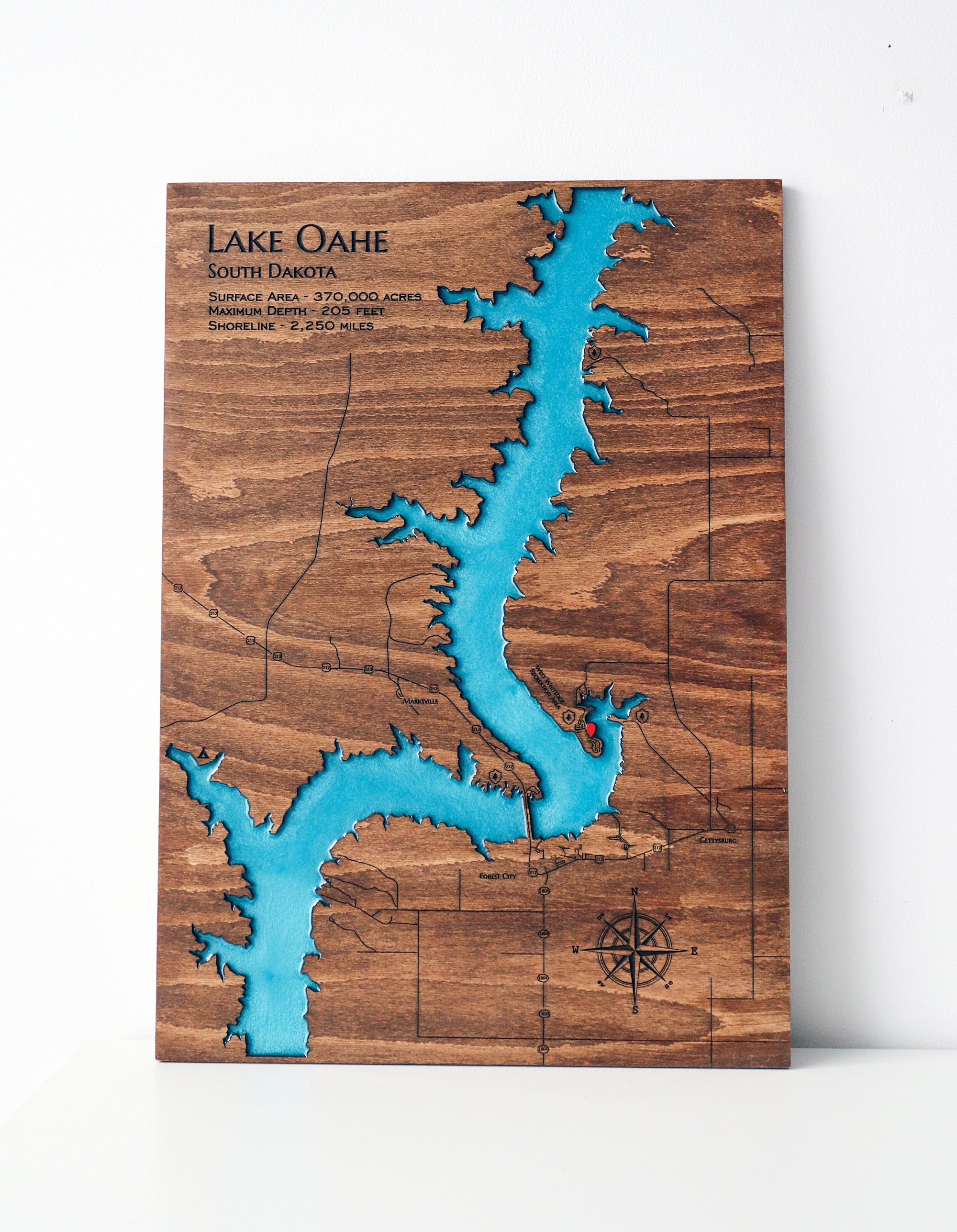 Lake Oahe Epoxy wood map