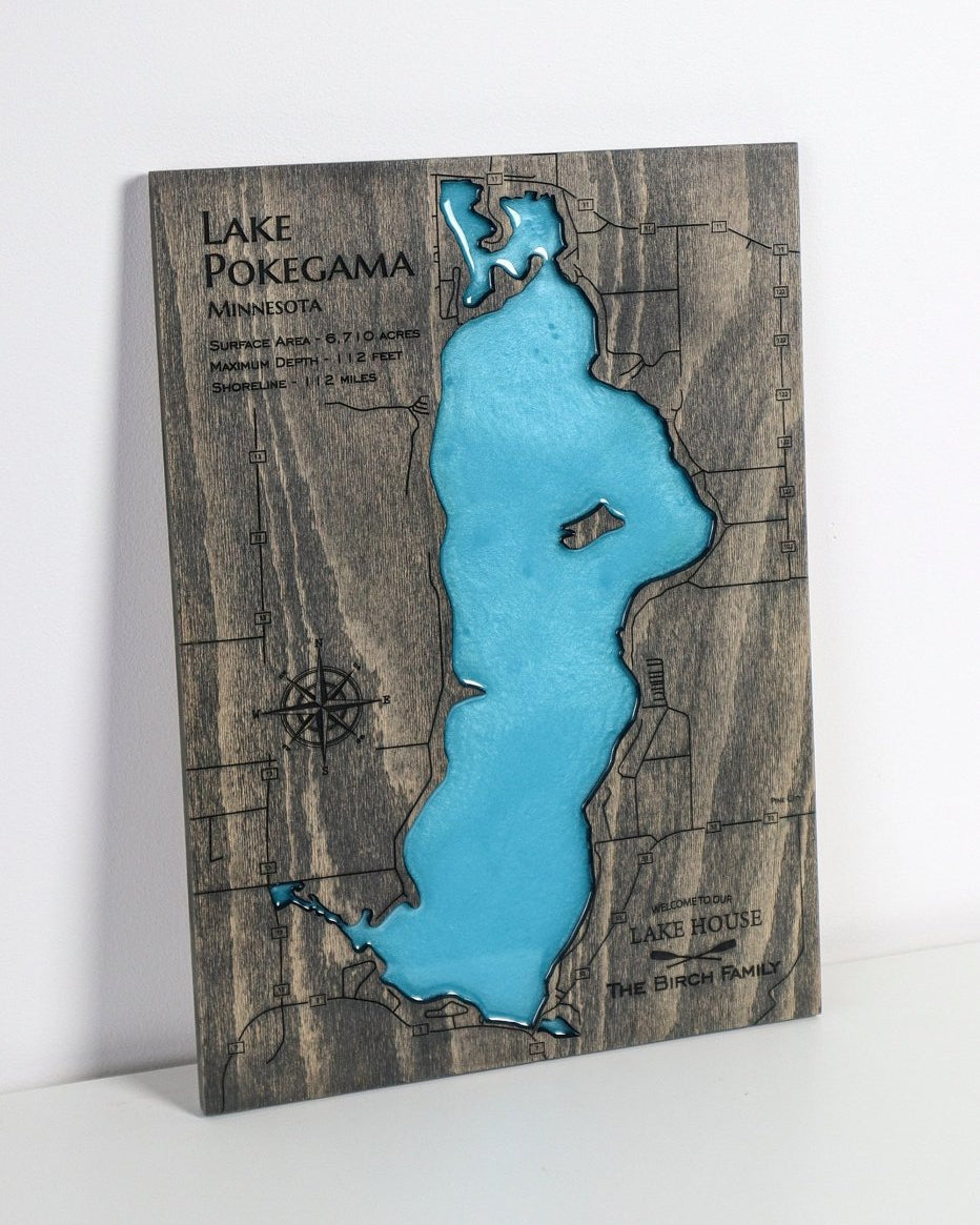 Lake Pokegama epoxy wood map
