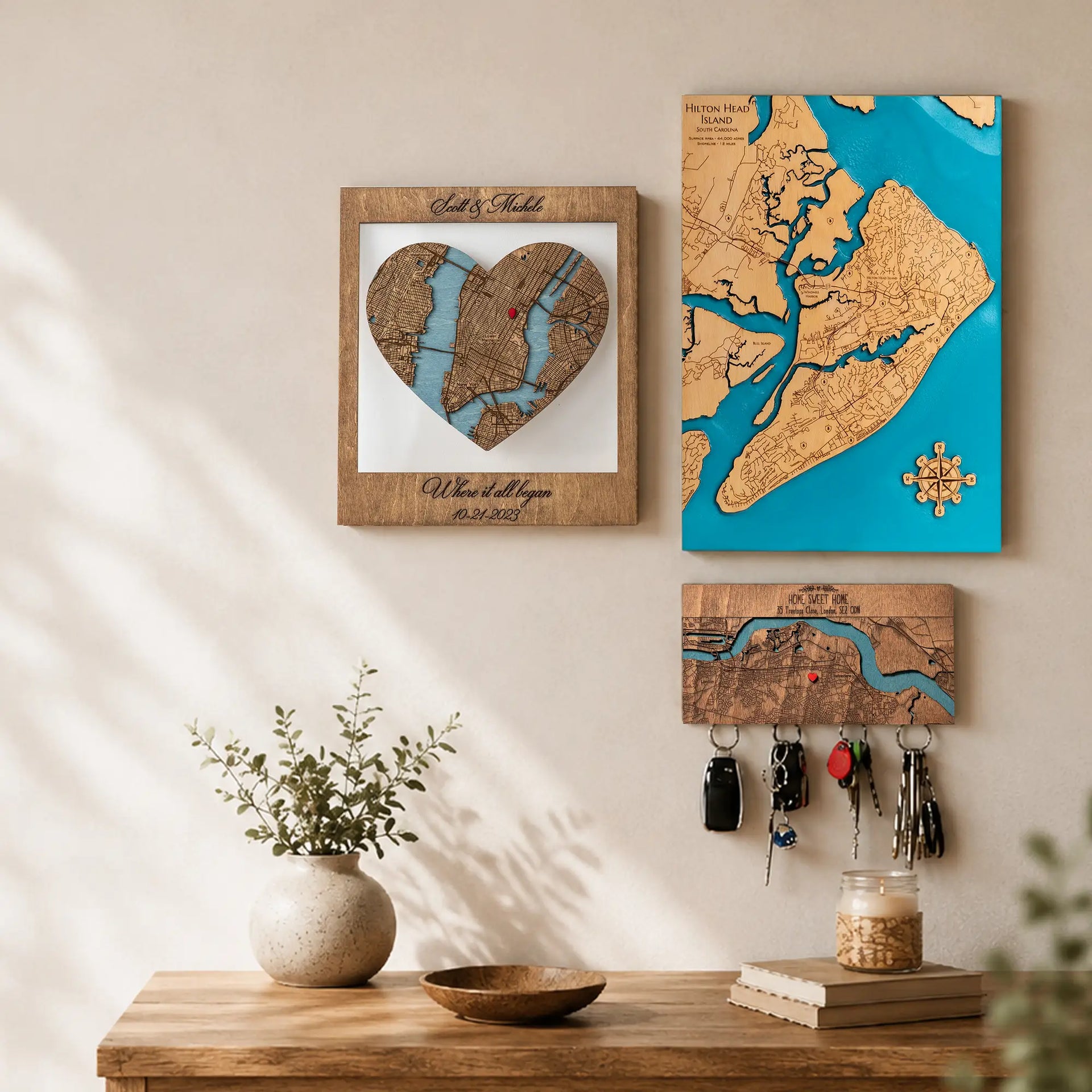 Personalized wooden home decor gifts displayed for MurWoodHome sale collection.