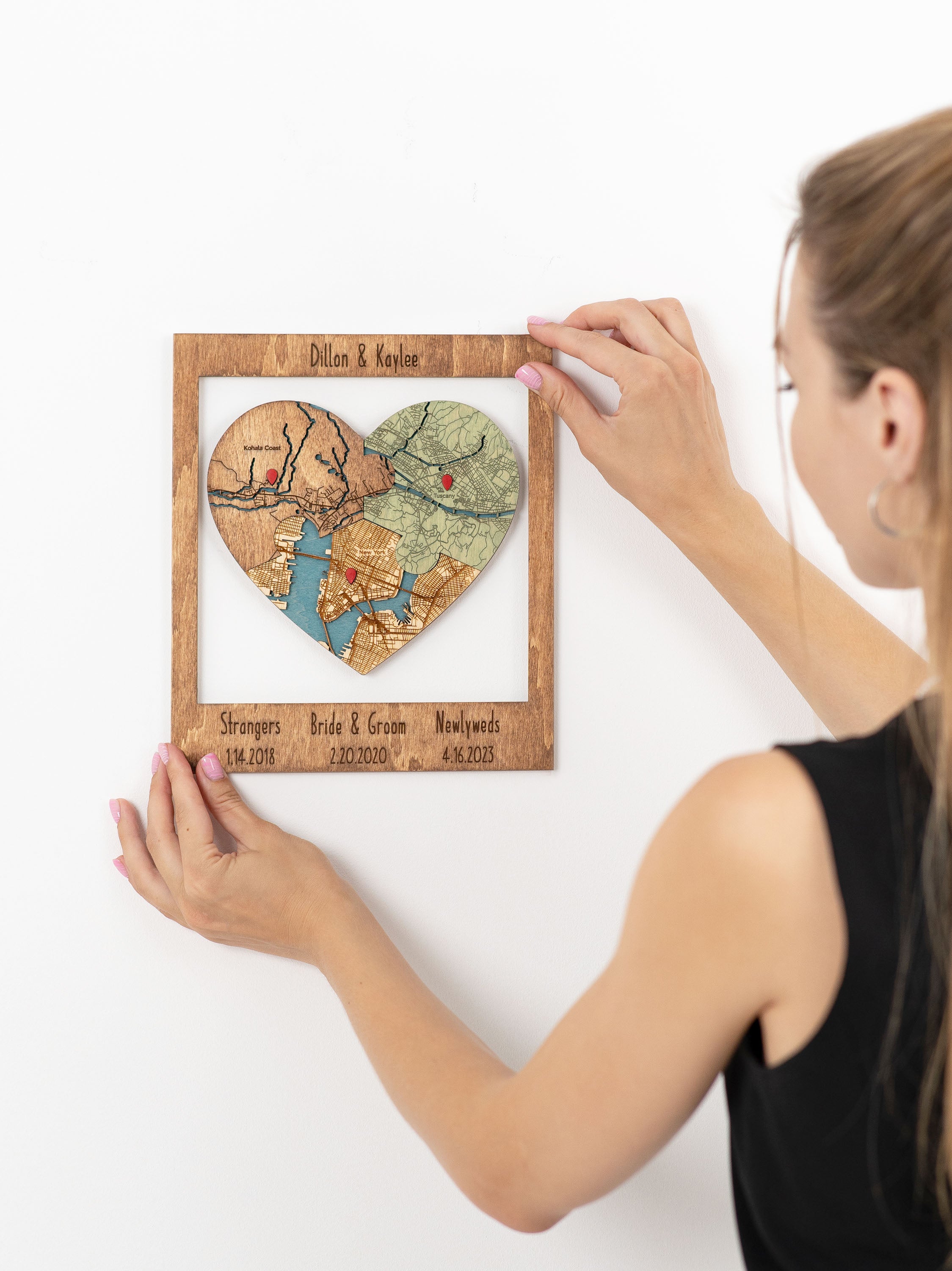 Commemorate your journey together with our Three Locations Puzzle Map, a heartfelt anniversary gift that showcases the special places in your relationship. Handcrafted with precision and personalized just for you, this custom wood map is a timeless symbol of your love story.