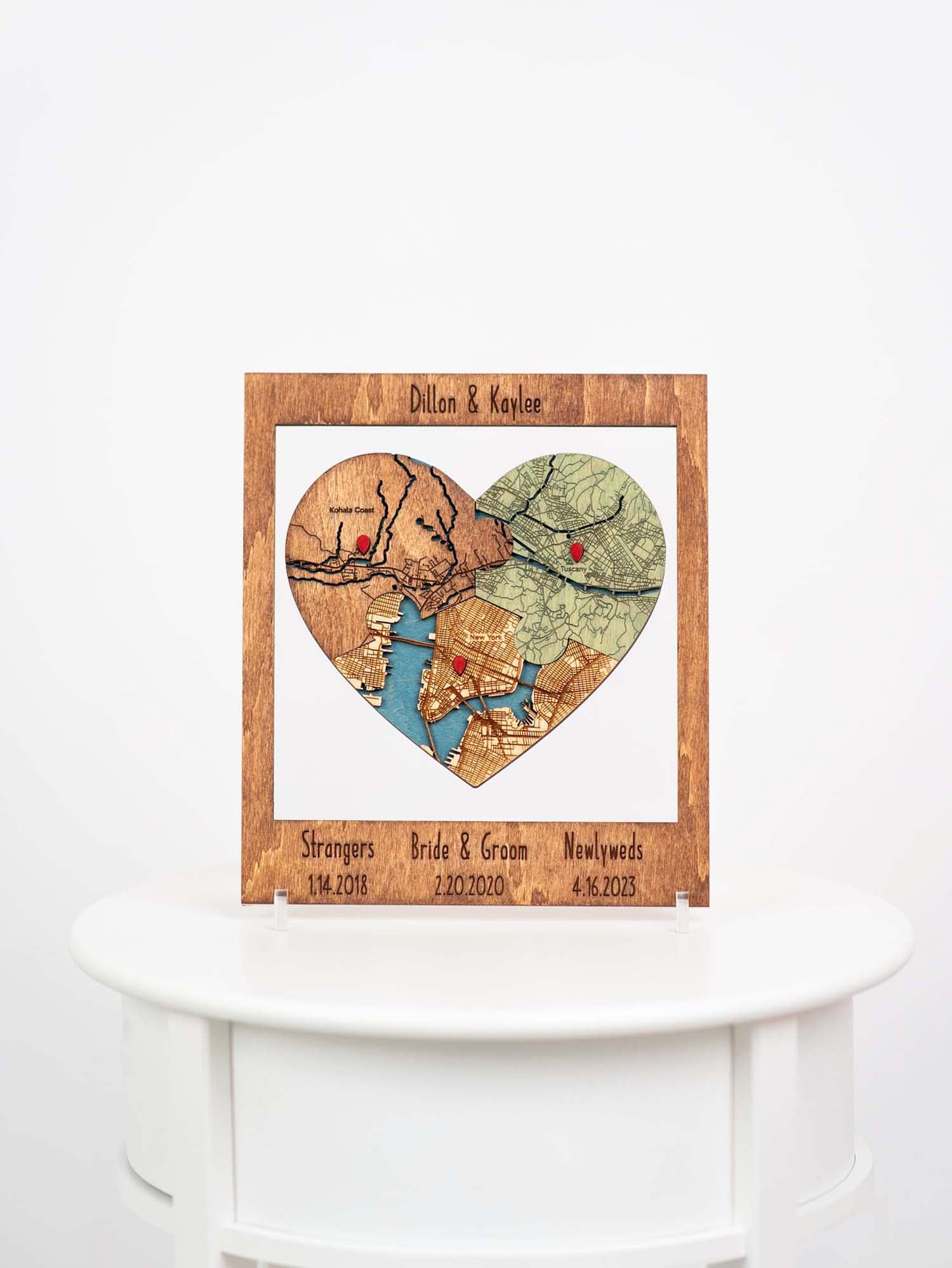 Three Locations Puzzle Map Anniversary Gift - Early American