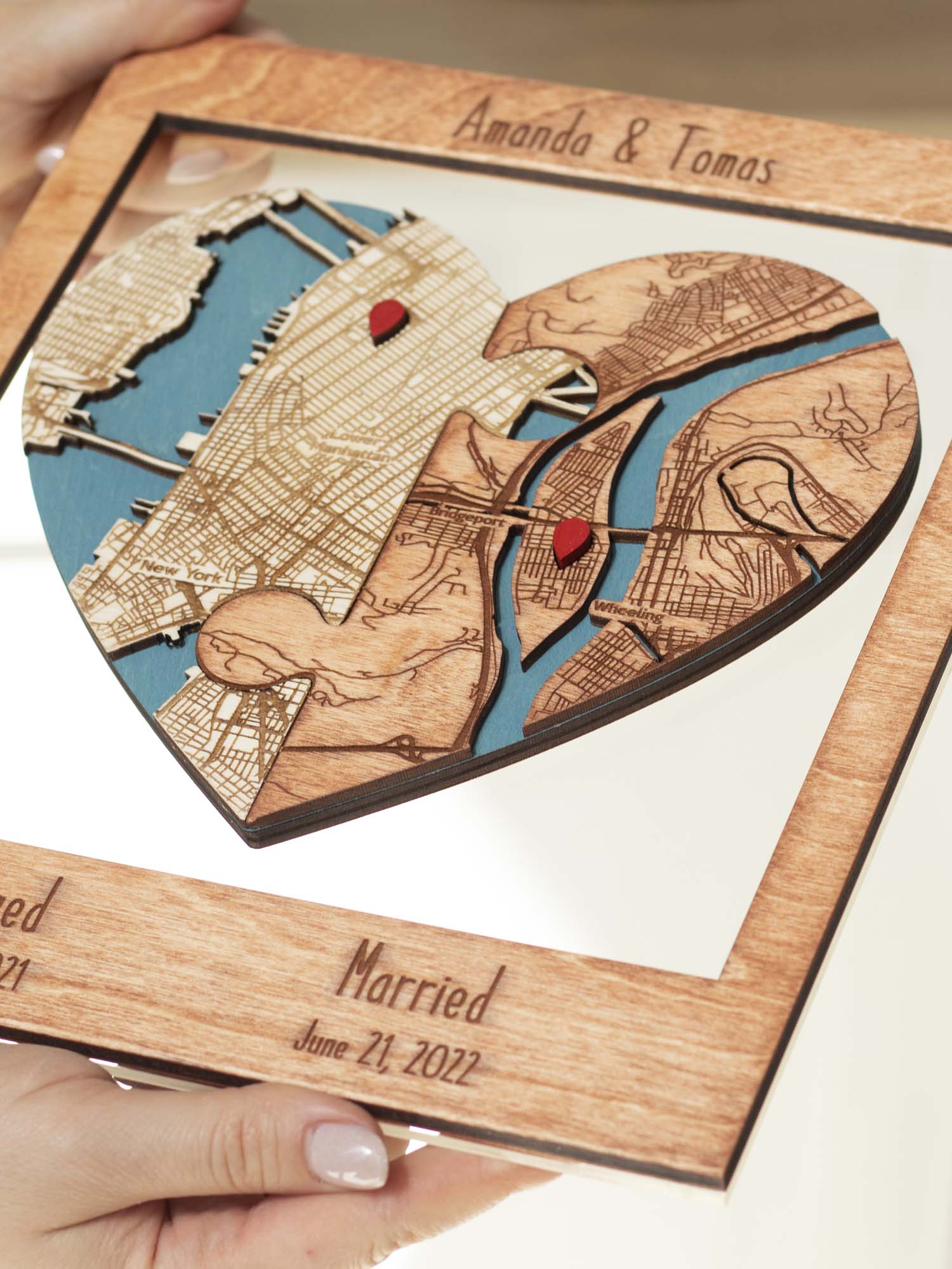 Two Locations Heart Puzzle Map Newlywed Gift