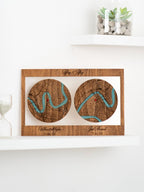 Personalized wooden frame with map engraving text  'Just Married' and 'Where it all began' inscriptions