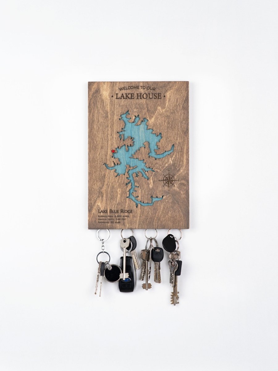 Wooden Lake Map Magnetic Keyholder