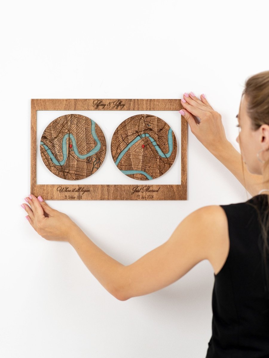 3D Wooden Map for Two Locations