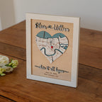 Custom Where It All Began wooden map frame displayed on rustic table, personalized with couple names, wedding date, and New Orleans location.