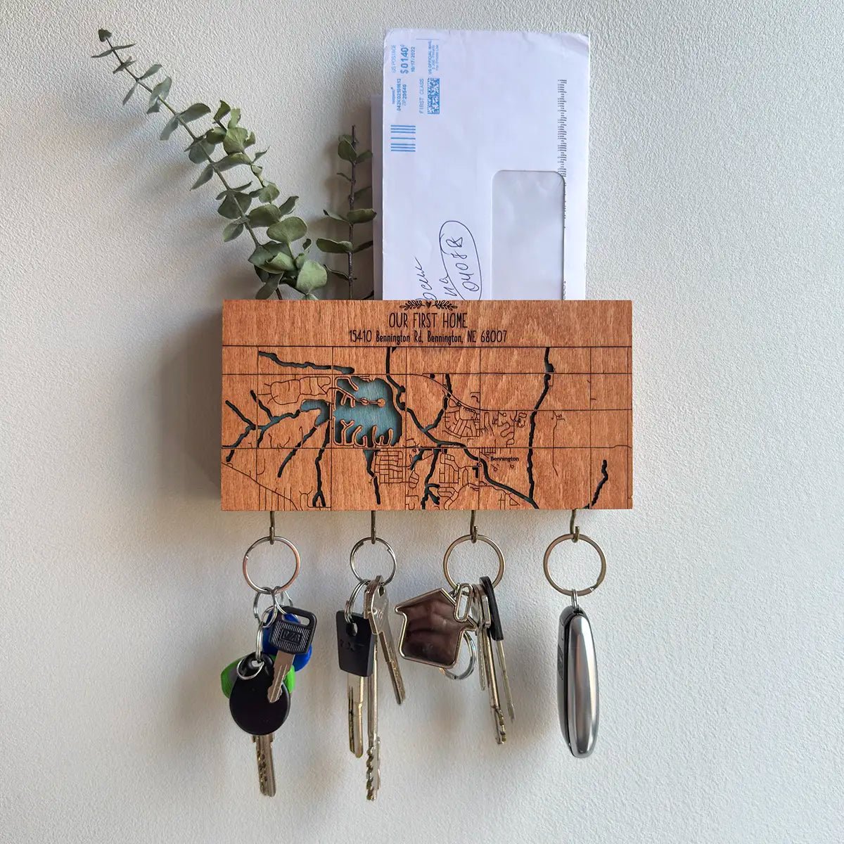 Custom Built Key Rack Personalized Key Holder with Shelf – Custom City Map Wall Organizer