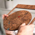 Personalized First Home map held in hands showing custom engraved city layout and home marker