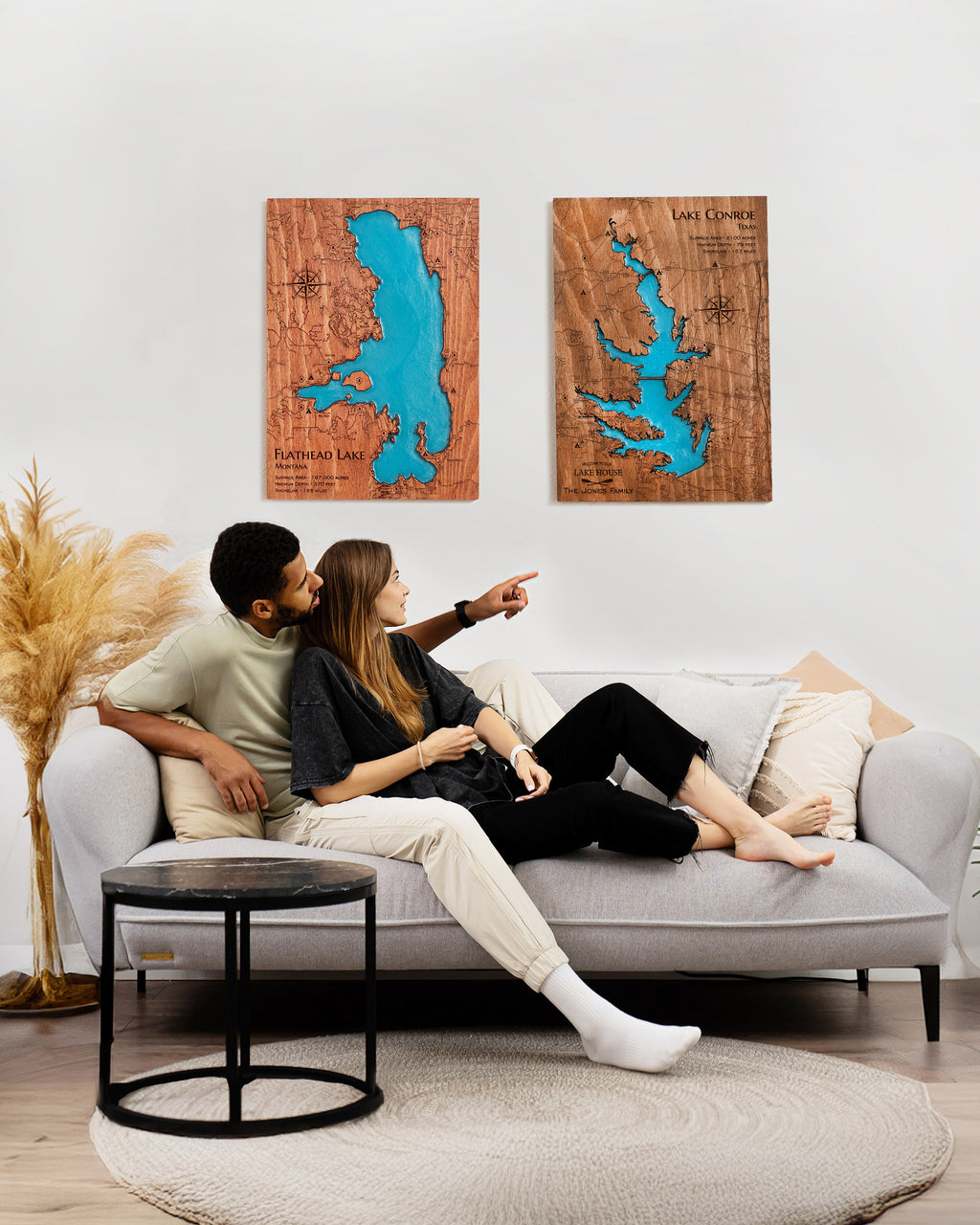 Custom Wood 3D Lake Map With Epoxy Resin - Lake Norman