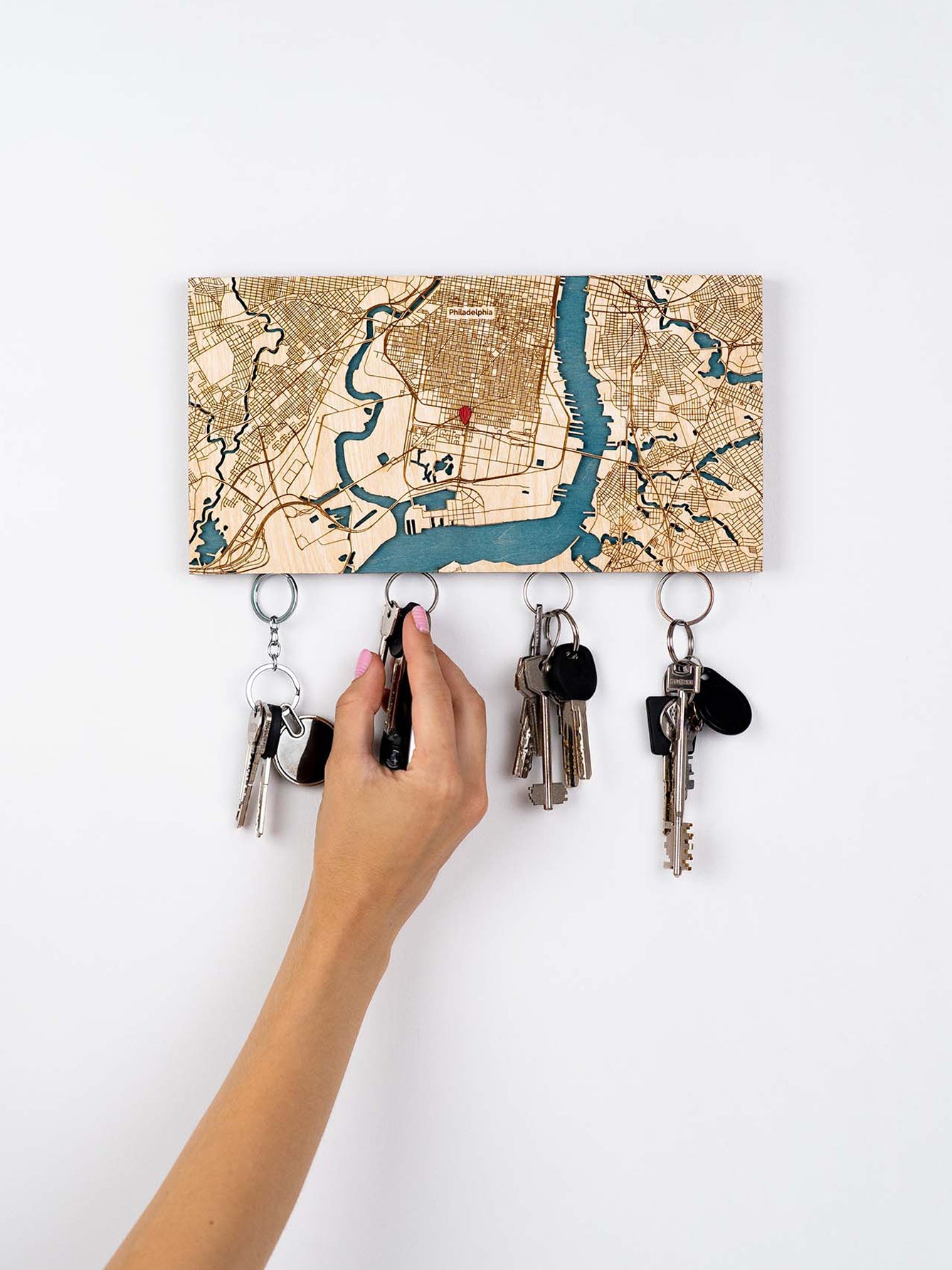 Magnetic Wooden Keyholder City map