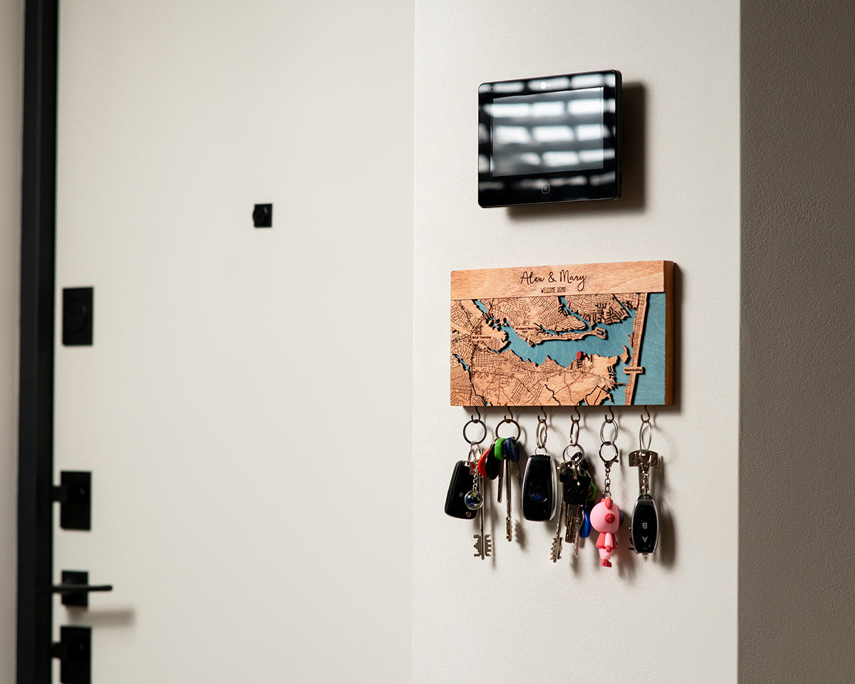 Key holder with keys attached to a wall