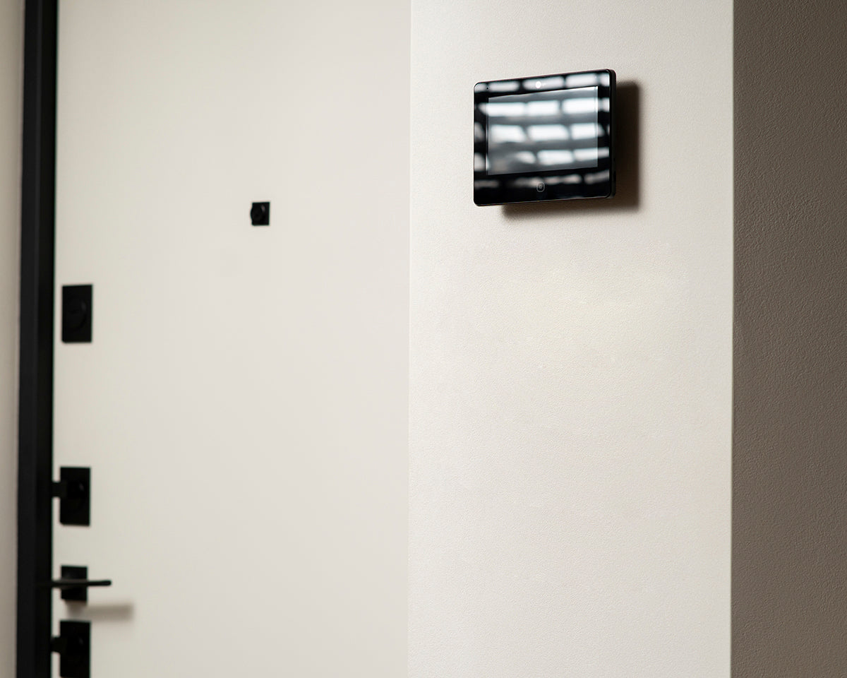 White door with black hardware