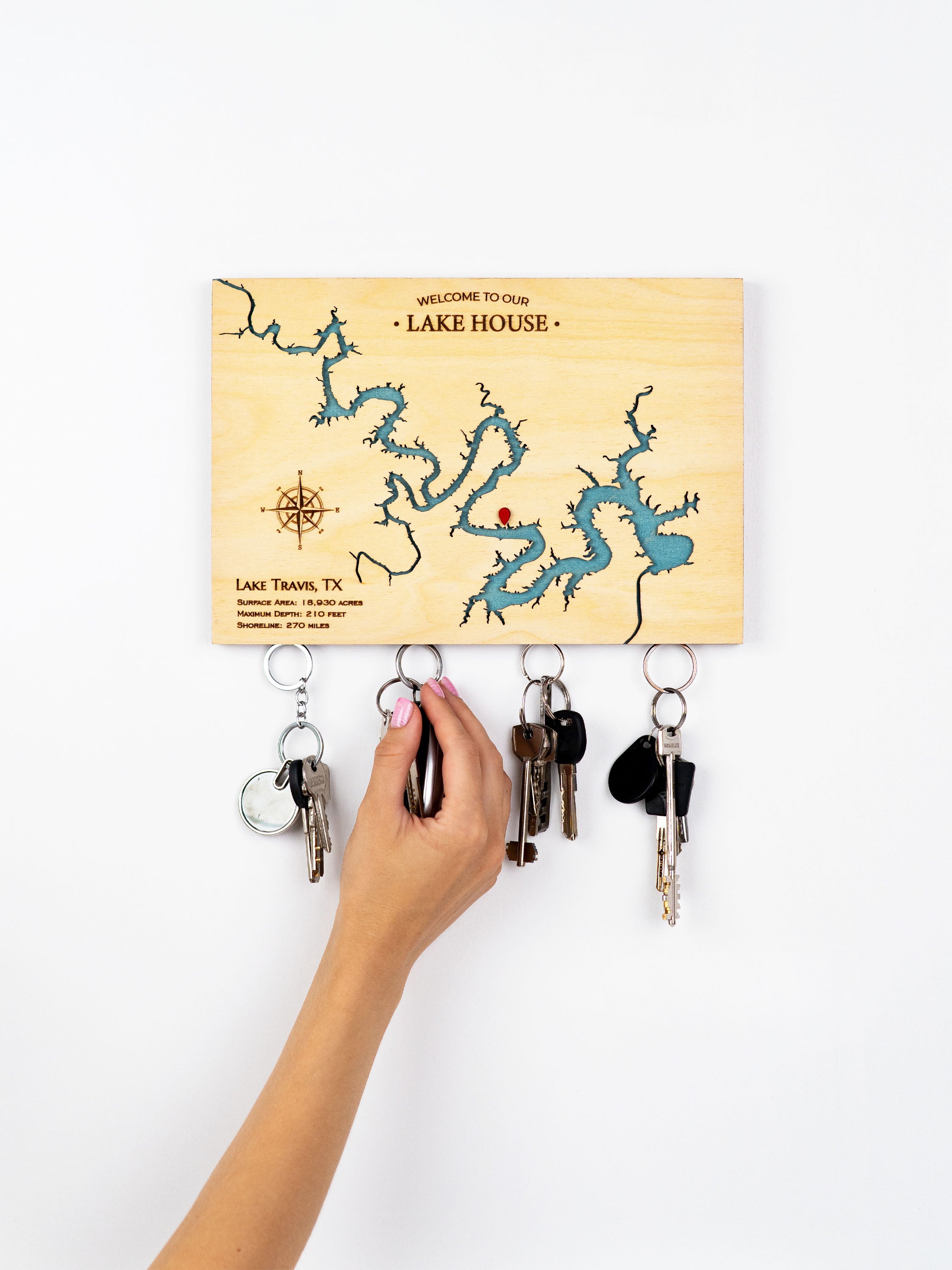 Wooden Lake Map Keyholder