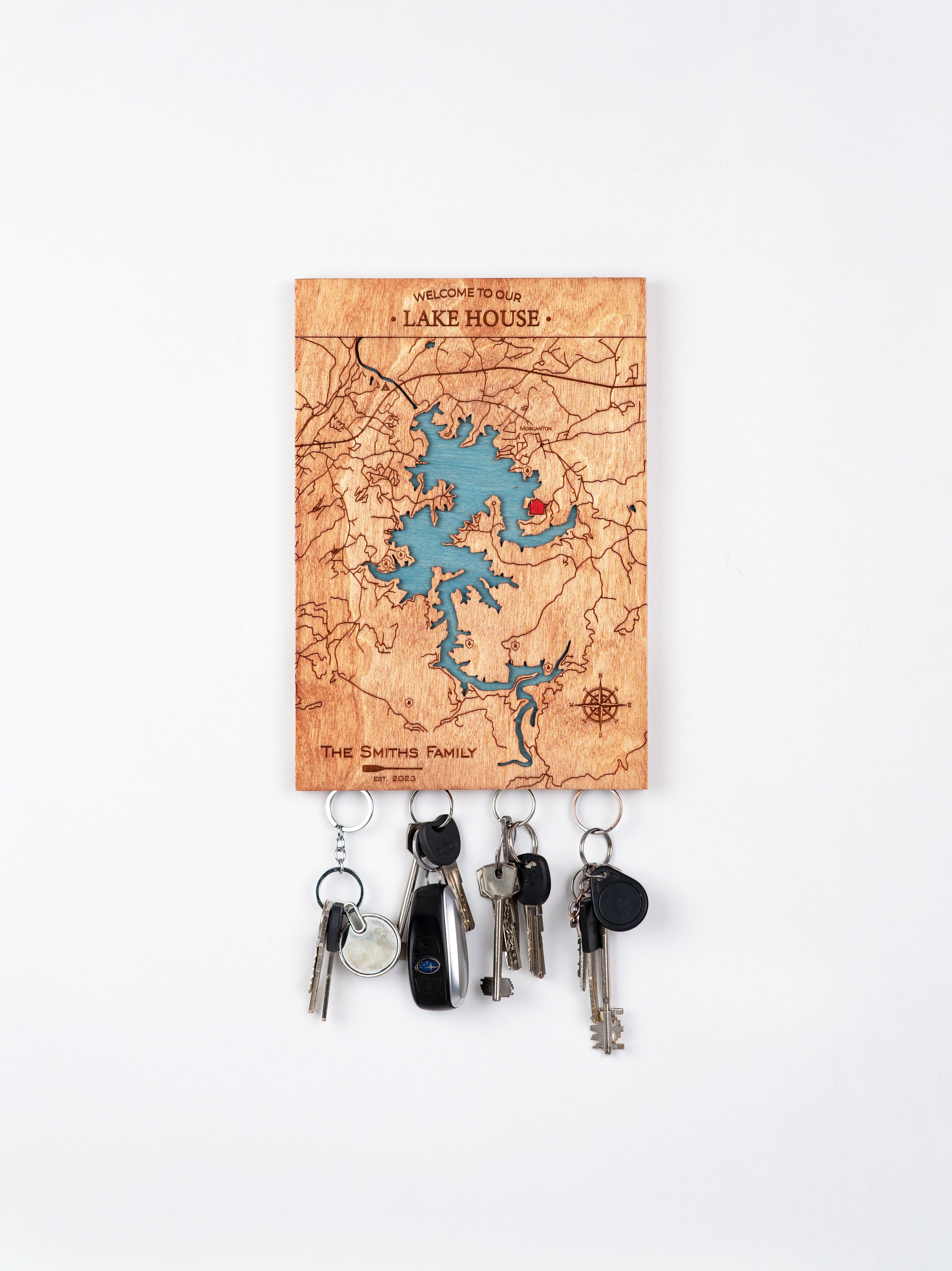 Custom Wooden Lake Map Magnetic Keyholder