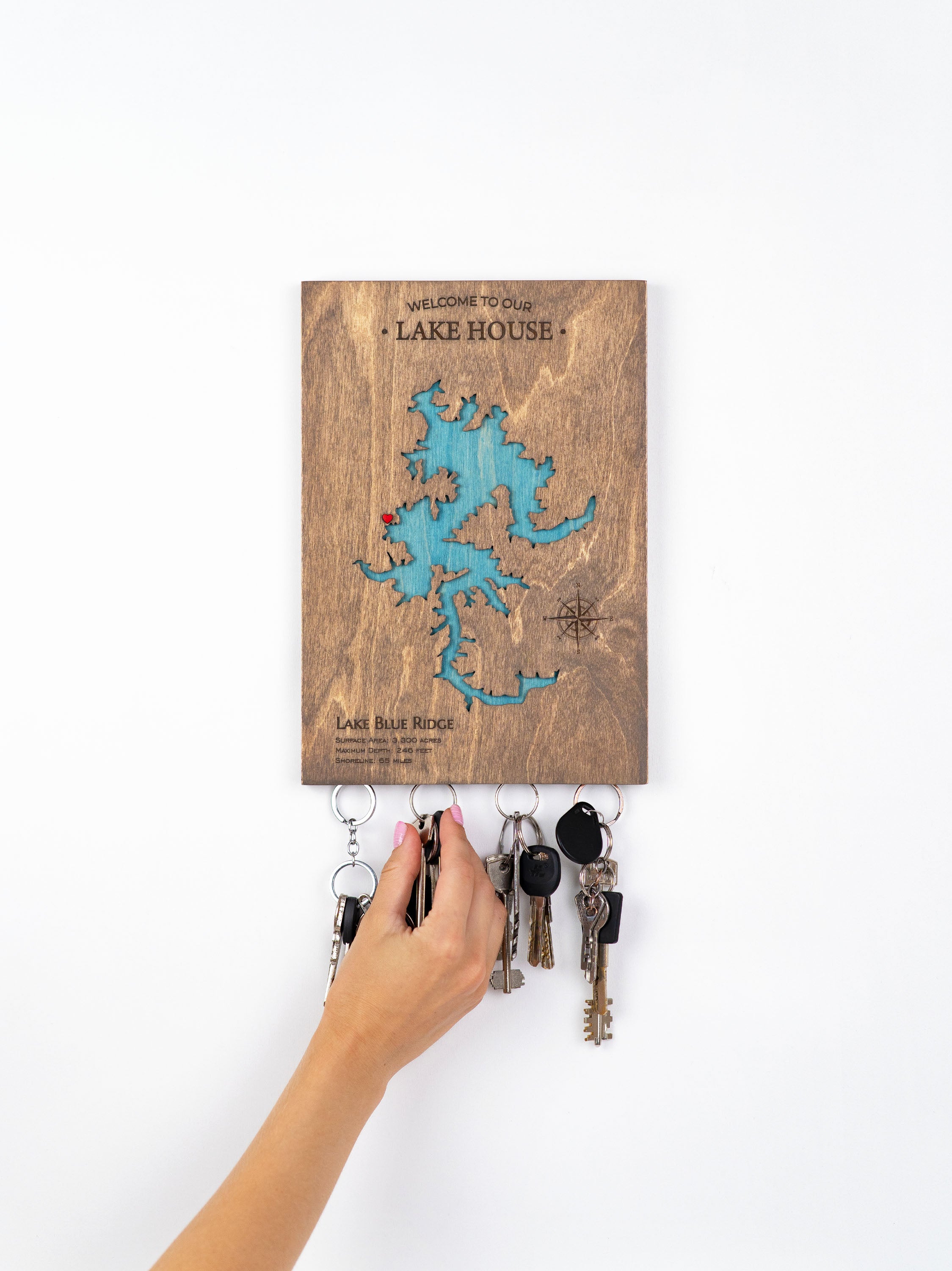 Wooden Lake Map Magnetic Keyholder