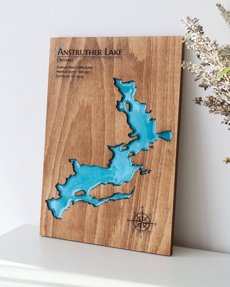 Lake map with wooden and epoxy resin lake