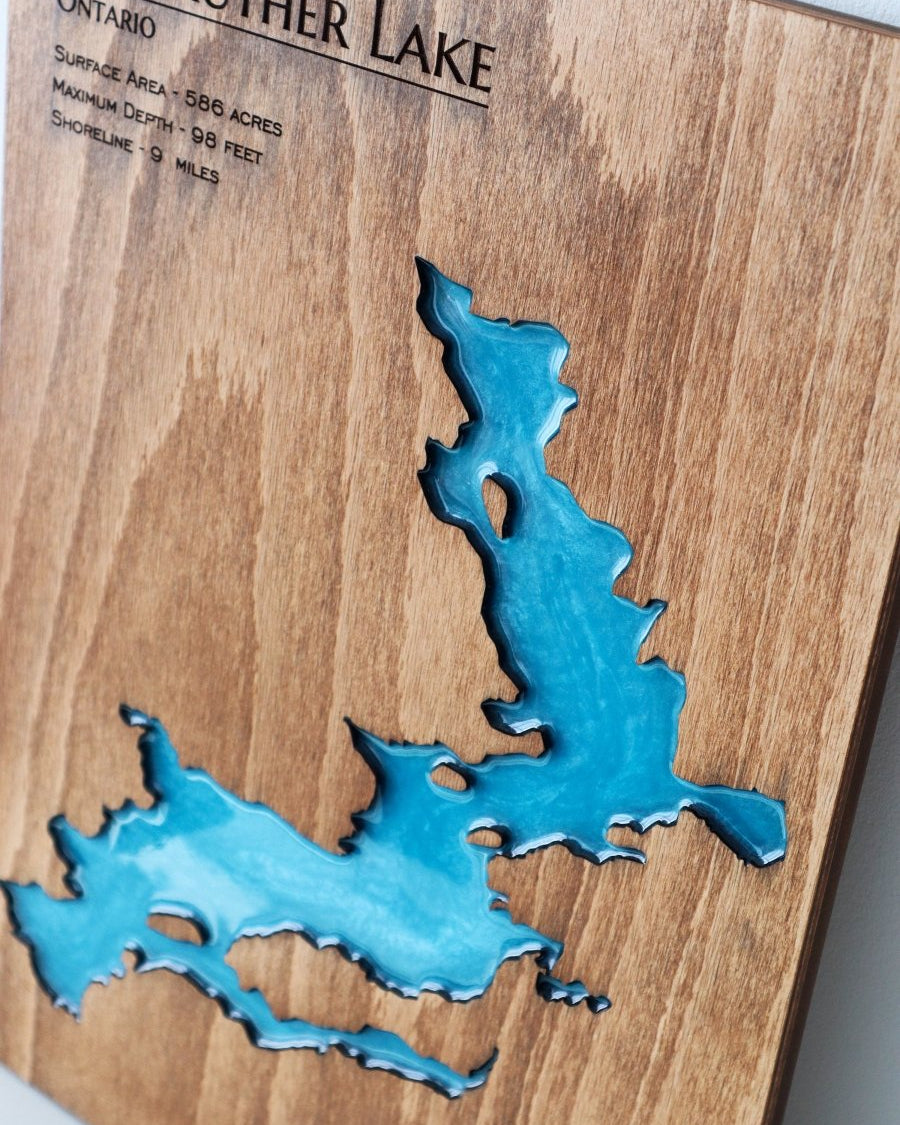Anstruther Lake map with wooden and epoxy resin lake wall art