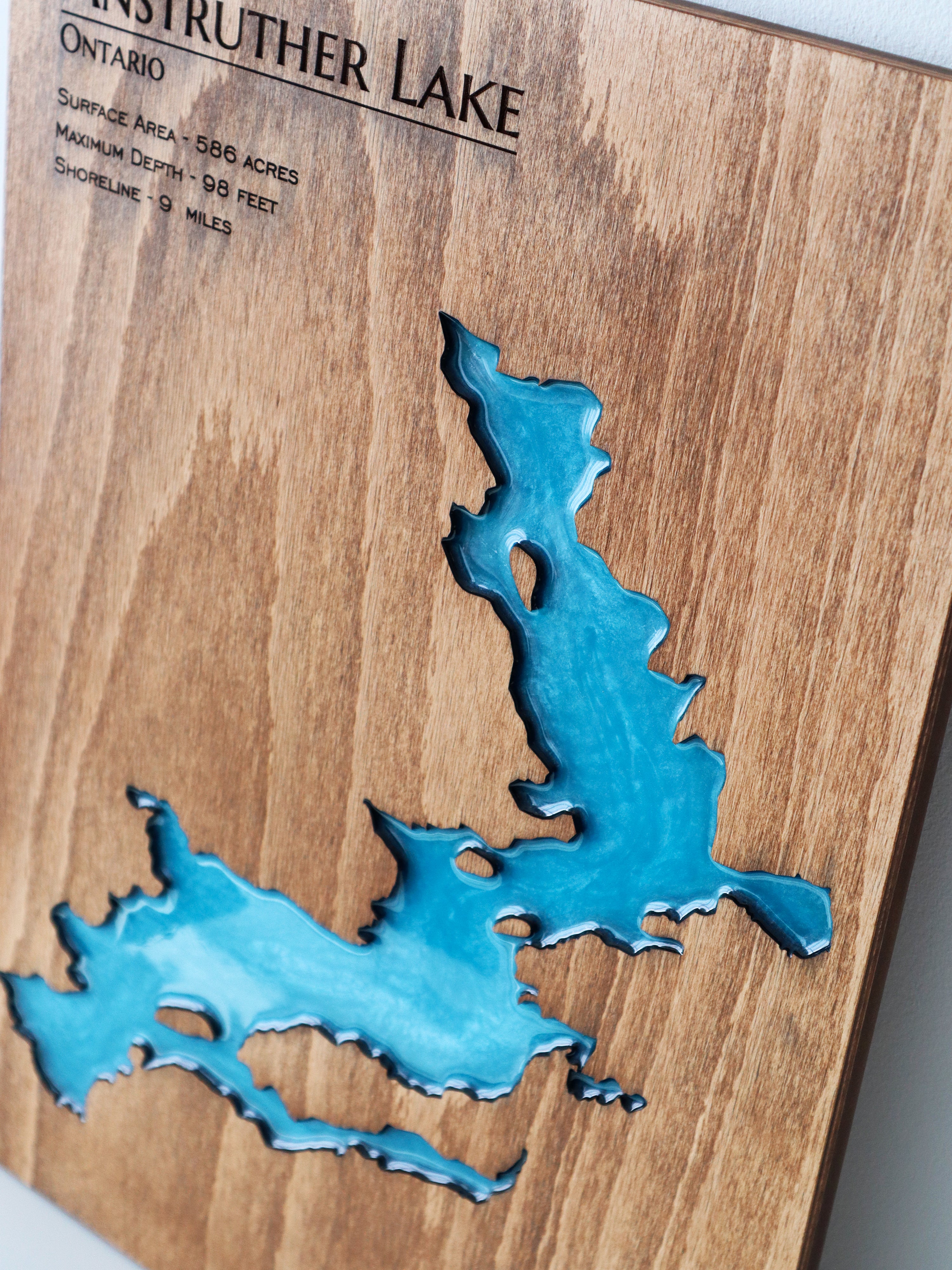 Anstruther Lake map with wooden and epoxy resin lake wall art