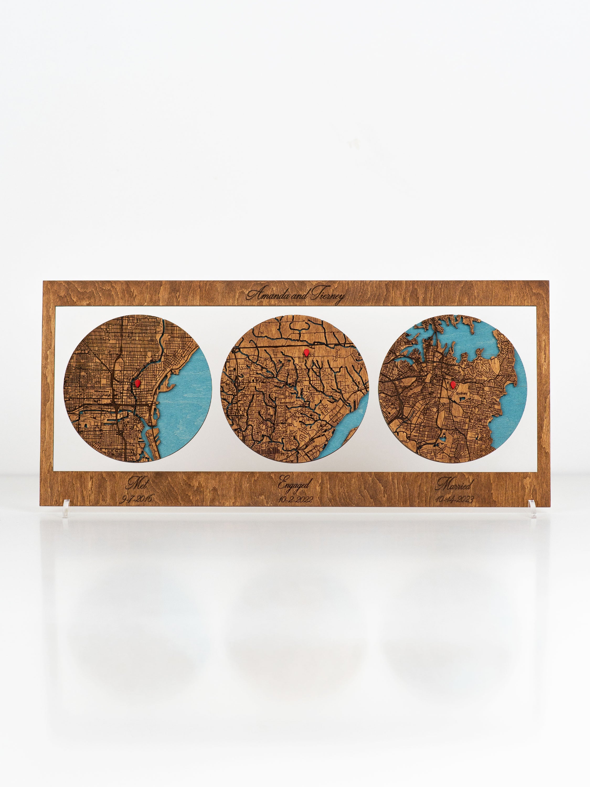 3D Wooden Map for Three Locations