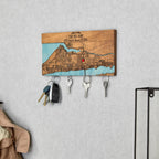 Personalized wooden key rack for wall with first home map design and hanging keys