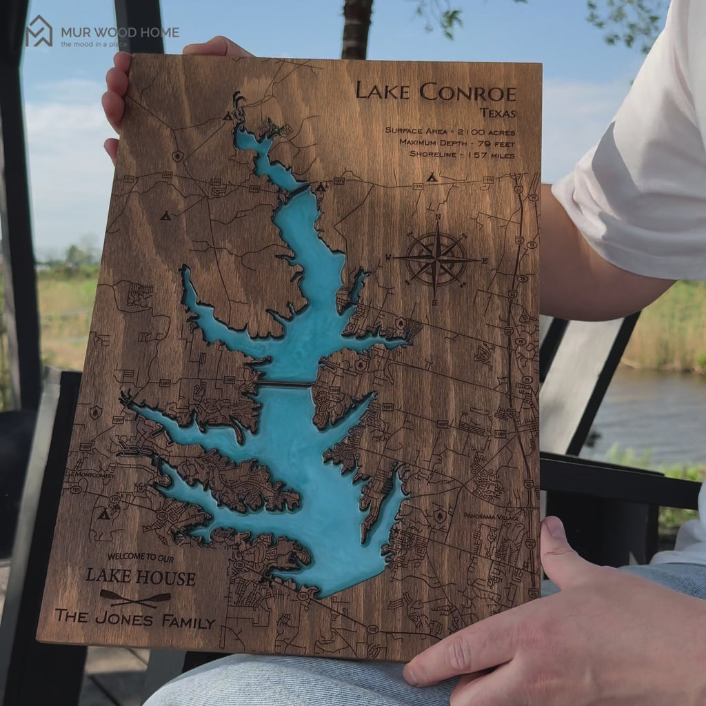 Custom Wood 3D Lake Map With Epoxy Resin - Palmer Lake