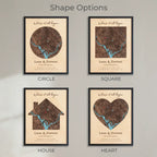 Four map-themed with different shapes on a gray background