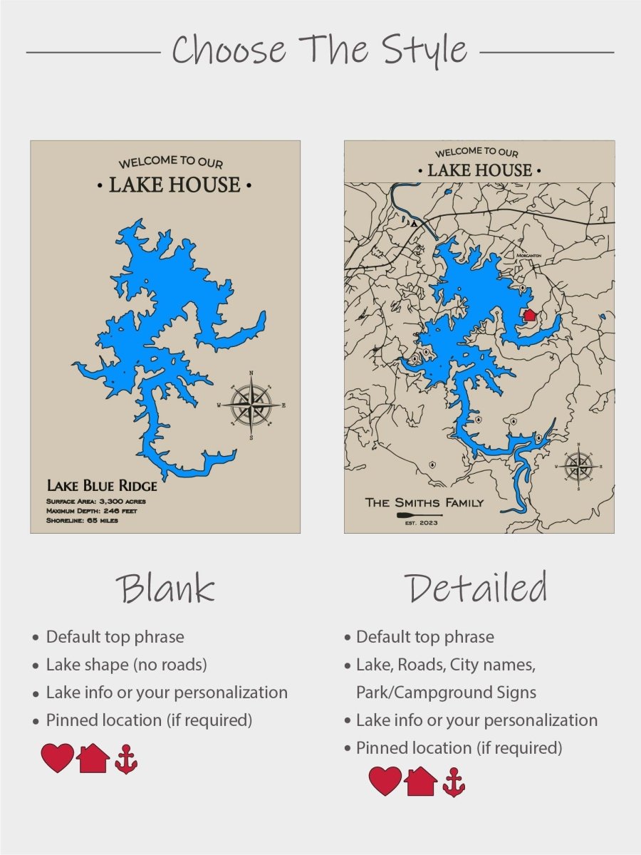 Wooden Lake Map Keyholder for Wall