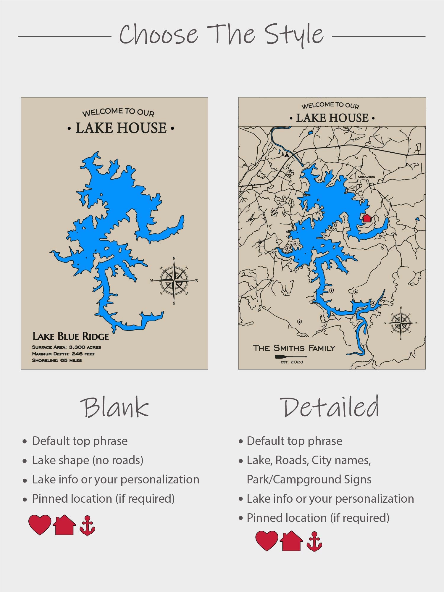 Wooden Lake Map Magnetic Keyholder