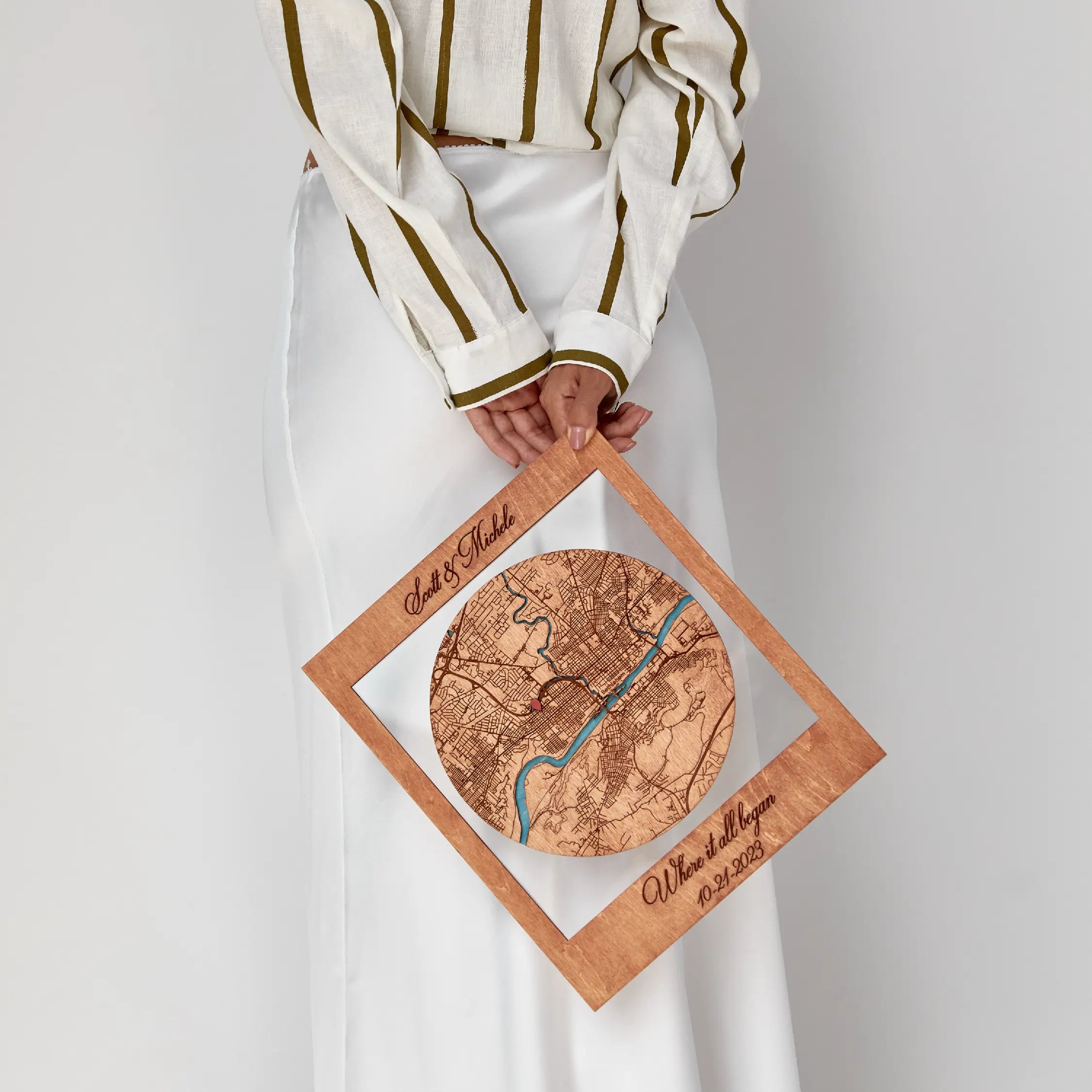 Where We Met custom city map gift for couples held in hands as romantic keepsake