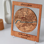 Where We Met map gift for couples in wooden frame with personalized custom city map