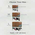 Personalized key holder with shelf size guide showing small medium and large options with hook counts