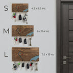 Size options for wooden key holder for wall showing small medium and large versions